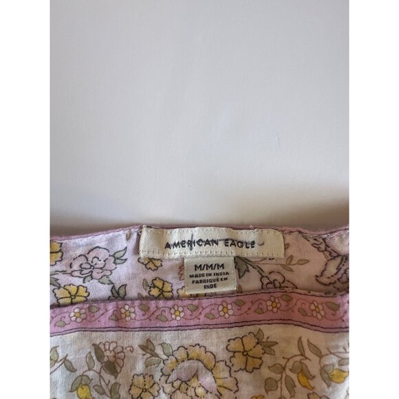 American Eagle Outfitters Floral Peasant Blouse Size M Long Sleeve Boho Top Pink - Picture 8 of 9
